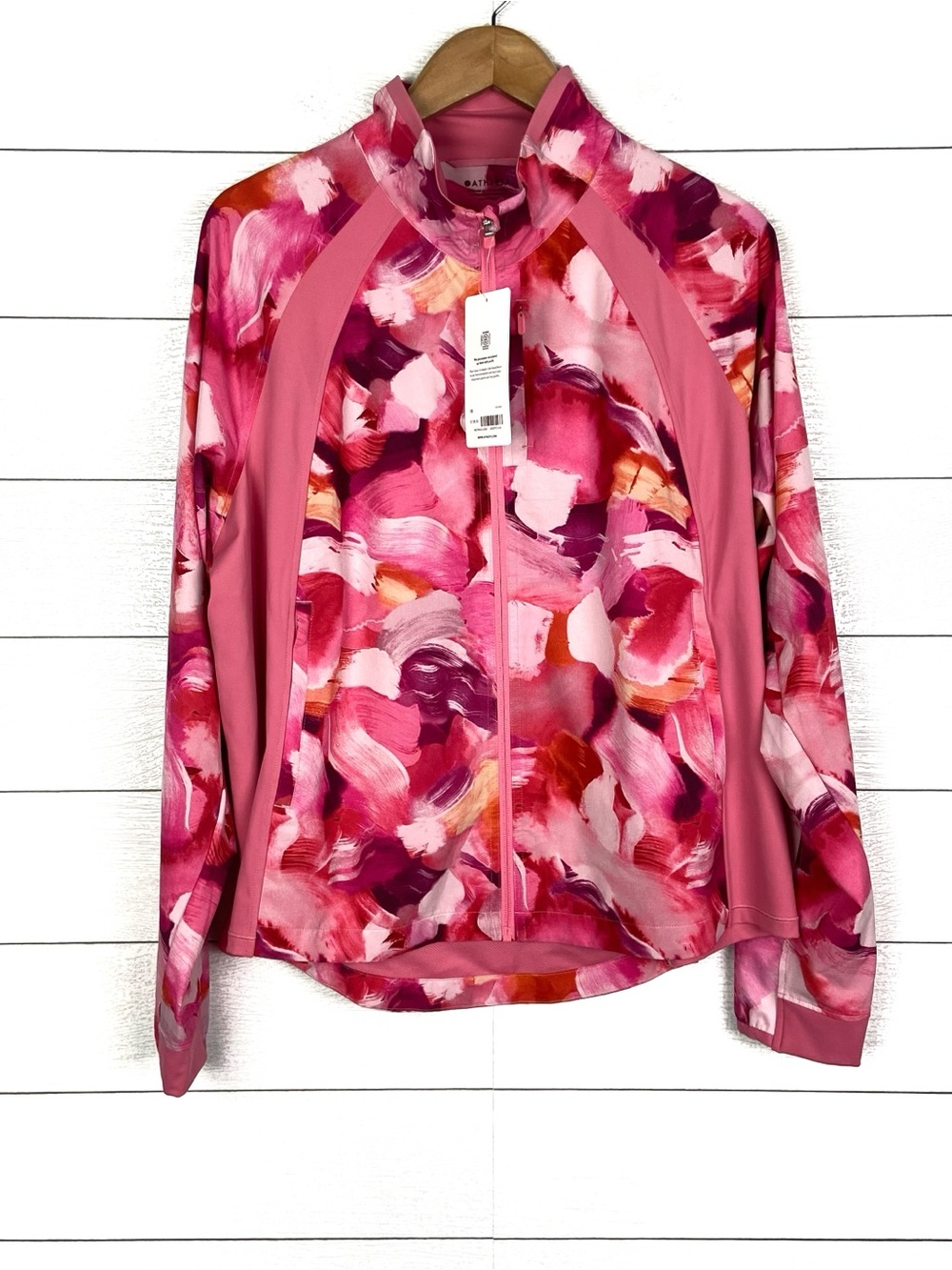 NWT ATHLETA Run With It Jacket Pink Print Active Workout 1X New